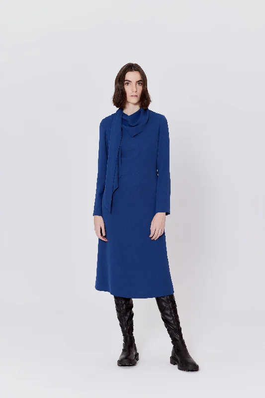 Birelin Scarf Neck Ocean Blue Dress