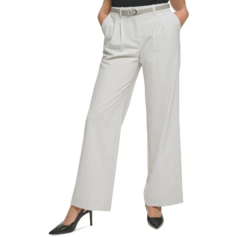 Calvin Klein Womens   High Rise Pleated Wide Leg Pants