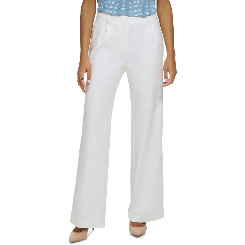 Calvin Klein Womens Linen High Rise Wide Leg Pants Cozy Jogger Leggings