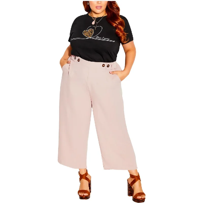 City Chic Womens Button Textured Wide Leg Pants Stretch Fit Pants