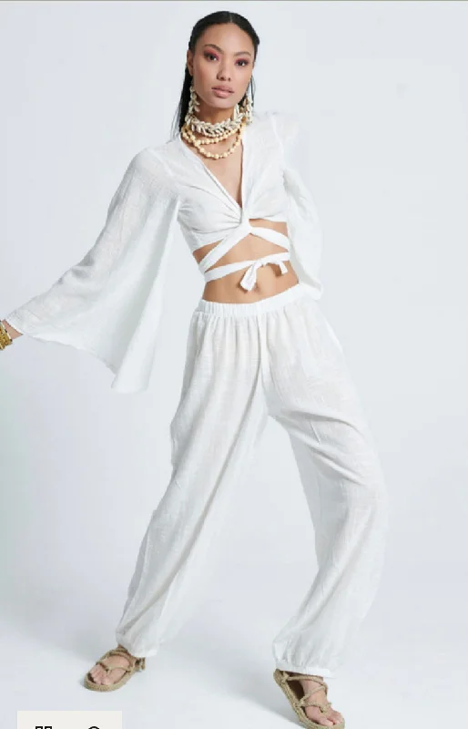 COTTON GAUZE HAREM PANTS Comfy Zip-Up Pants