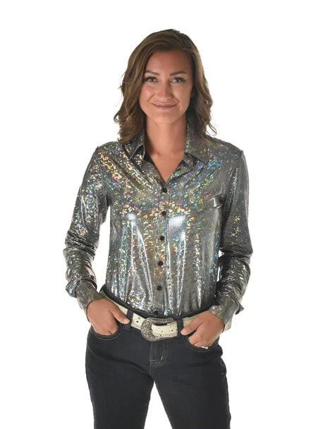 Cowgirl Tuff Womens Holographic Lightweight Silver Polyester L/S Shirt Cotton Fabric Linen Fabric Terry Fabric Cowgirl Tuff Womens Holographic Lightweight Silver Polyester L/S Shirt Cotton Fabric Linen Fabric Terry Fabric