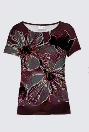 Floral Embosses: Pictorial Cherry Blossoms 01-04 Designer K Smith Tee Ribbed T-Shirt High Neck Heavyweight Floral Embosses: Pictorial Cherry Blossoms 01-04 Designer K Smith Tee Ribbed T-Shirt High Neck Heavyweight