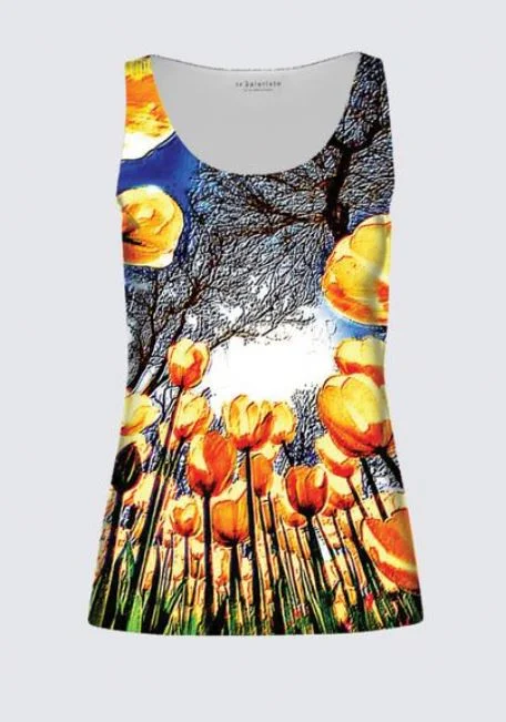 Floral Embosses: Tulip Daydream 01 Designer Tilda Sleeveless Tee Houndstooth Herringbone Solid