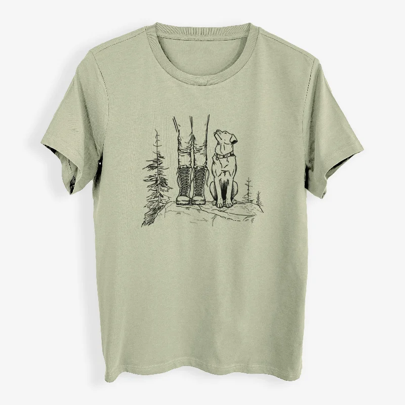 Trail Companions - Hiking with Dogs - Womens Everyday Maple Tee Print Jacquard Patchwork Trail Companions - Hiking with Dogs - Womens Everyday Maple Tee Print Jacquard Patchwork