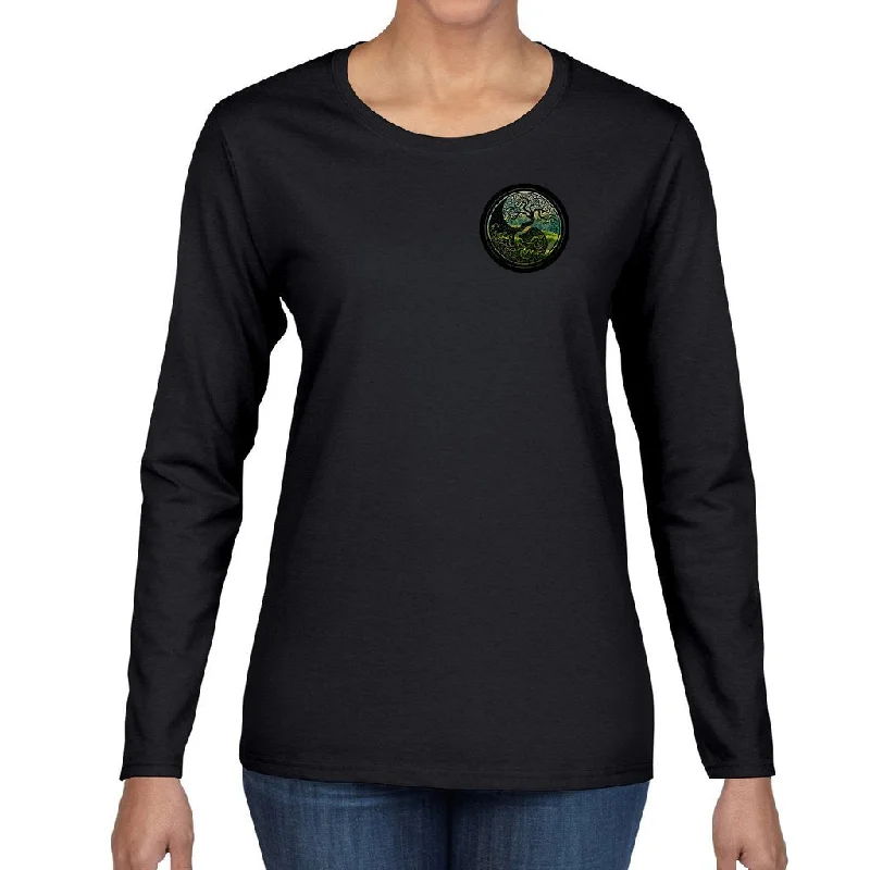 Tree of Life - As above, so below by KTJ Designer Gildan Ladies Heavy Cotton Long Sleeve T-shirt (Black/Red) Spandex Blend Rayon Blend Denim Blend Tree of Life - As above, so below by KTJ Designer Gildan Ladies Heavy Cotton Long Sleeve T-shirt (Black/Red) Spandex Blend Rayon Blend Denim Blend