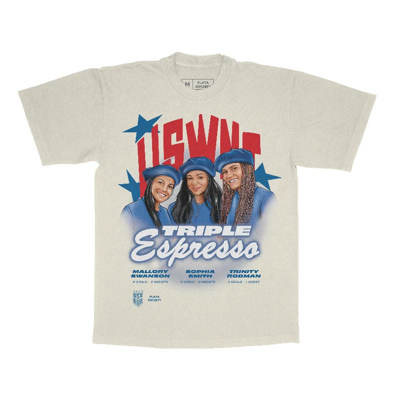 Unisex USWNT Playa Society Triple Espresso Cream Tee Cashmere Blend Cotton Blend Poly Blend