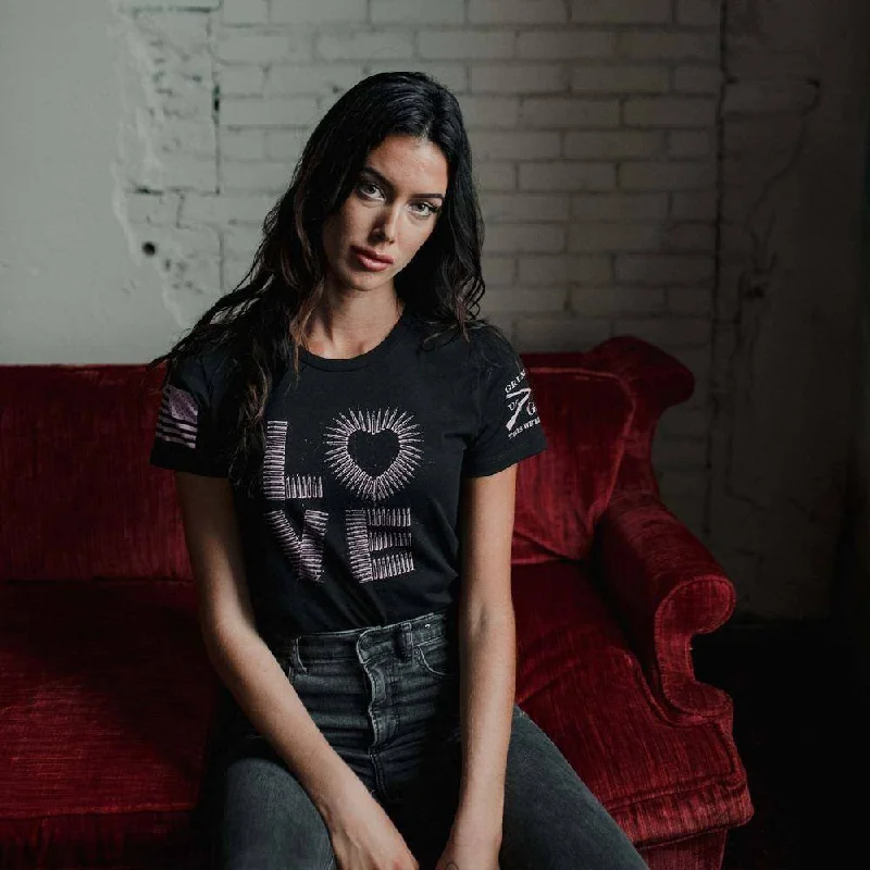 Women's Love Ammo Slim Fit T-Shirt - Black Collared Crew Neck Turtle Neck