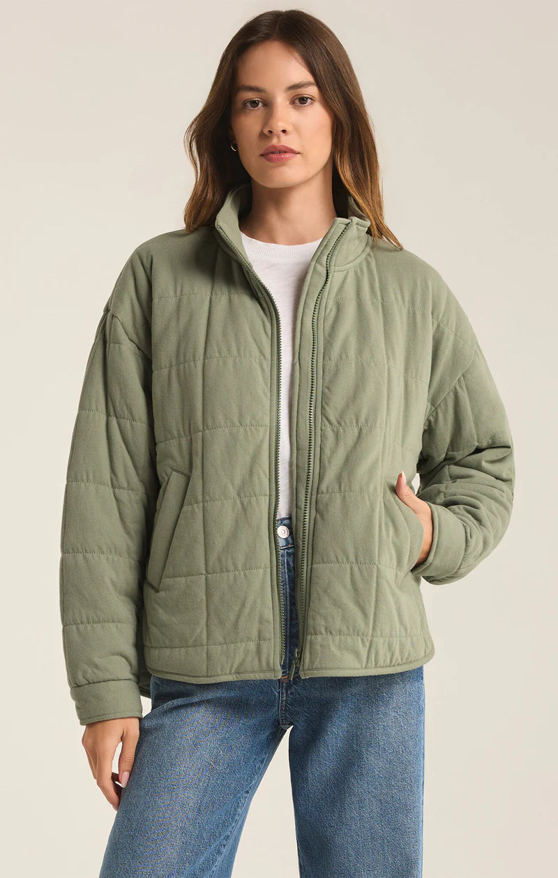 Bonfire Jacket - Palm Green Denim Leather Suede
