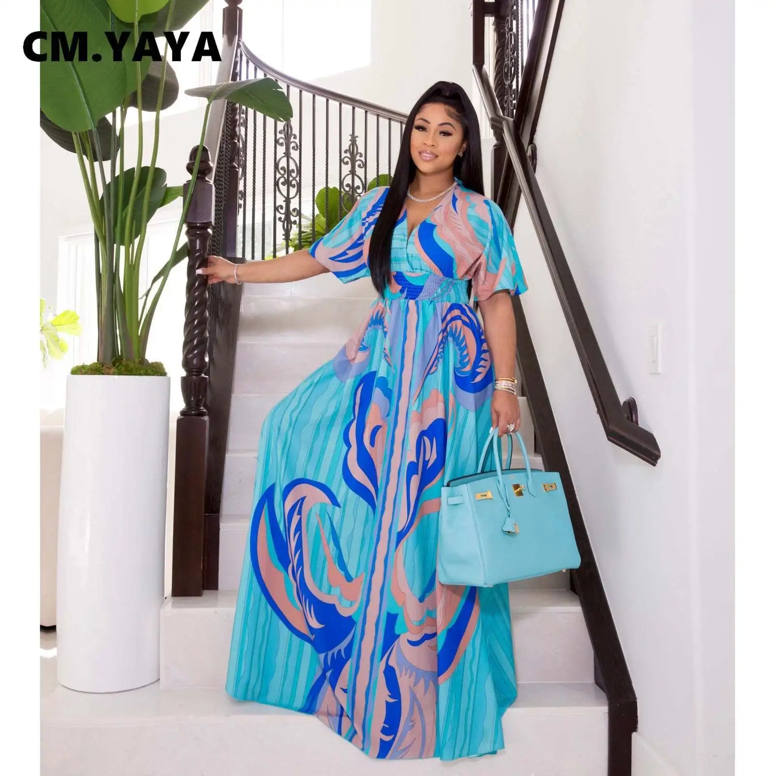 CM.YAYA Elegant Women Paisley Half Sleeve V-neck High Waist Tunic Big Swing Maxi Dress 2022 Summer Chic Sexy Party Long Dresses Soft Flannel Shacket CM.YAYA Elegant Women Paisley Half Sleeve V-neck High Waist Tunic Big Swing Maxi Dress 2022 Summer Chic Sexy Party Long Dresses Soft Flannel Shacket