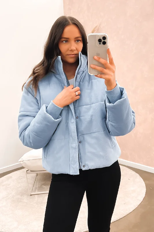 Eezeh Puffer Dusty Blue Herringbone Jacket Houndstooth Jacket Plaid Jacket