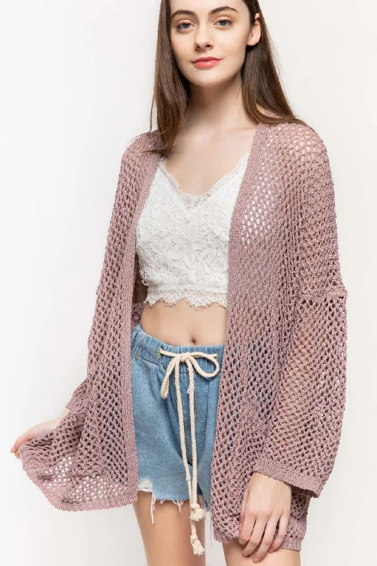 Lightweight Open Weave Boxy Kimono Cardigan Belted Midi-Length Coat