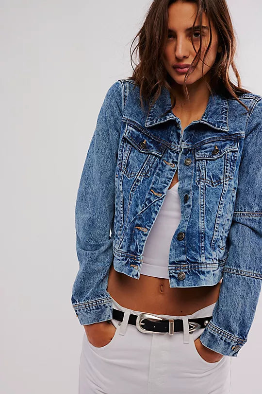 Rumors Denim Jacket - Light Indigo Knit Woven Fleece