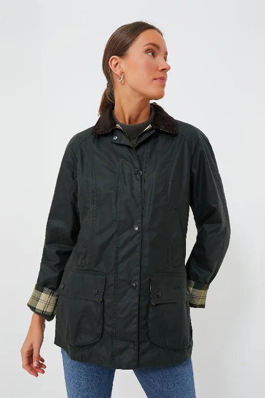 Sage Beadnell Wax Jacket Drape Front Waterfall Coat