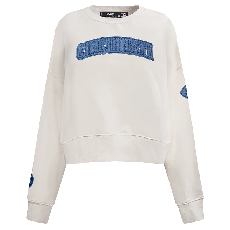 MLB CINCINNATI REDS VARSITY BLUES WOMEN'S CREWNECK (LINEN) Hoodie with Drop Shoulder Relaxed Streetwear MLB CINCINNATI REDS VARSITY BLUES WOMEN'S CREWNECK (LINEN) Hoodie with Drop Shoulder Relaxed Streetwear