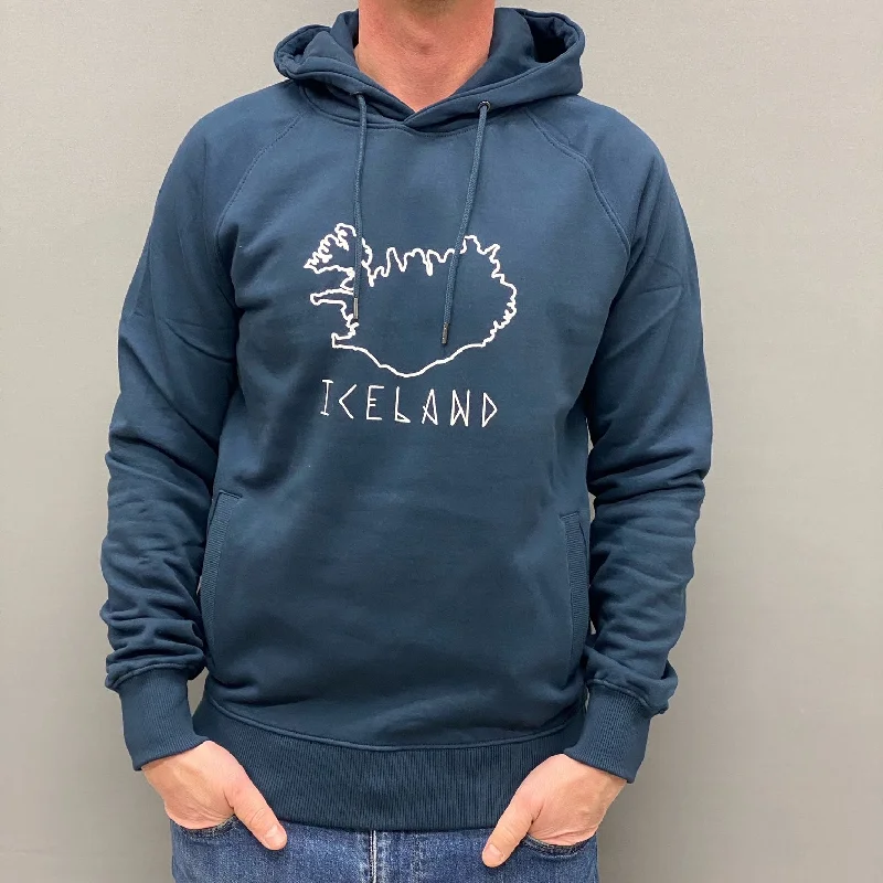 Unisex Hoody - Iceland Runeletter - Denim Blue Hoodie with Illustration Artistic Creative Unisex Hoody - Iceland Runeletter - Denim Blue Hoodie with Illustration Artistic Creative