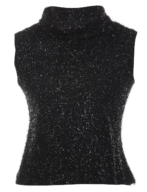 Black Lurex Party Top - S Bold Floral Top
