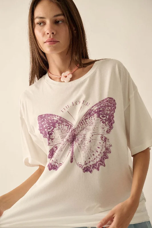 Lover Butterfly Oversize Graphic Tee Casual Plaid Top
