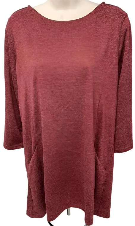 Top Maroon Pullover 1/2 Sleeve 2Pocket Women's 2139104k Lightweight Summer Top