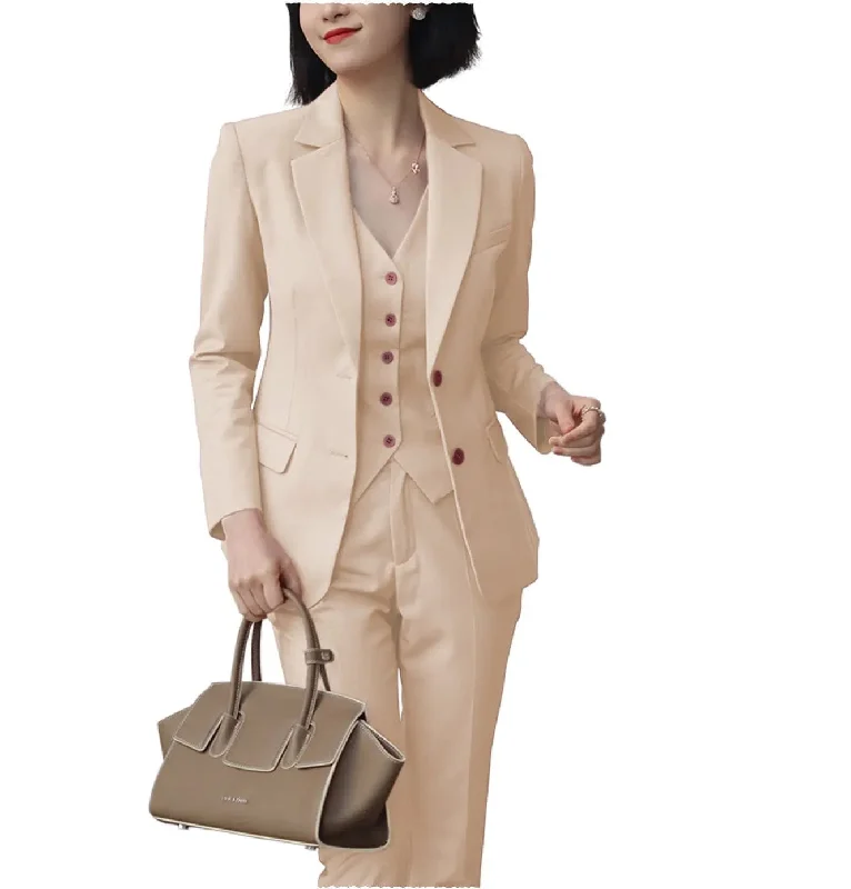 Formal 3 Pieces Women Suit Solid Peak Lapel Blazer