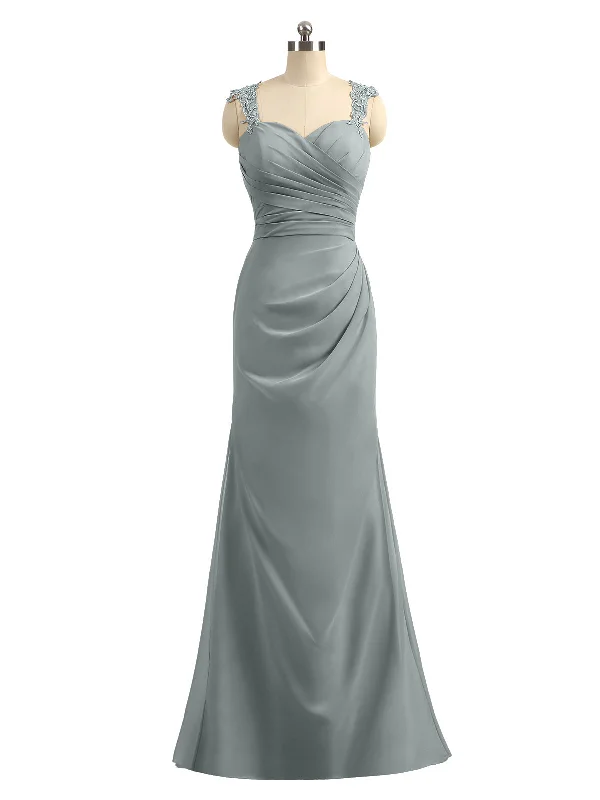 Lace Appliqued Strap Sheath Open Back Dress Steel Grey