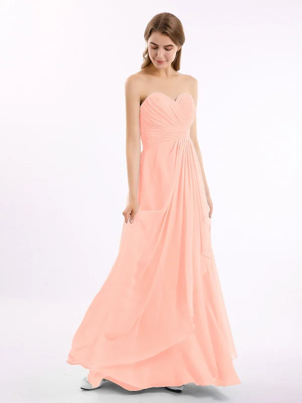 Strapless Sweetheart Neck Chiffon Dresses Coral