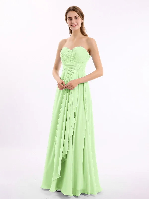 Strapless Sweetheart Neck Chiffon Dresses Sage