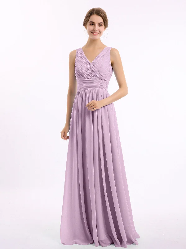 V Neckline Floor Length Chiffon Dresses Wisteria