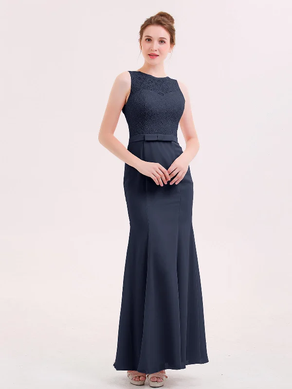 Illusion Neck Mermaid Dress with Open Back-Dark Navy