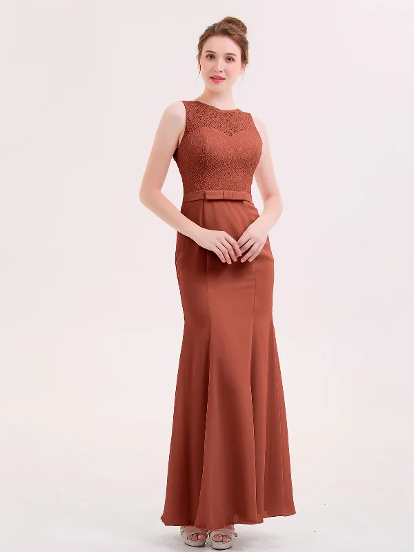 Illusion Neck Mermaid Dress with Open Back-Rust