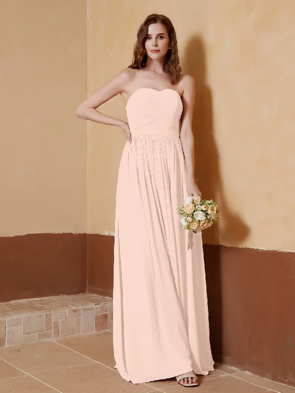 Chiffon Long Strapless Dress for Bridemsids-Pearl Pink