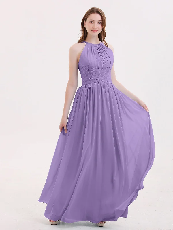 Double Strap Halter Long Chiffon Gowns-Tahiti