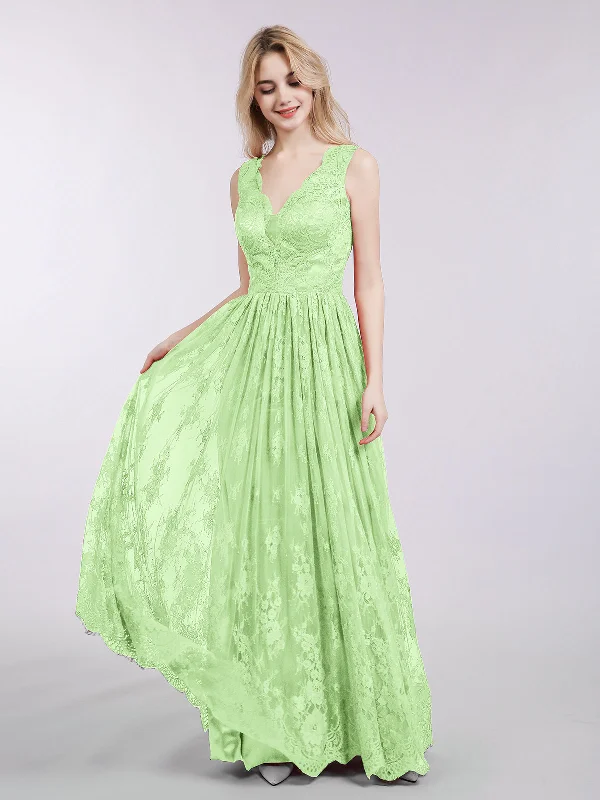 Long Full Length Gown with V Neckline-Sage