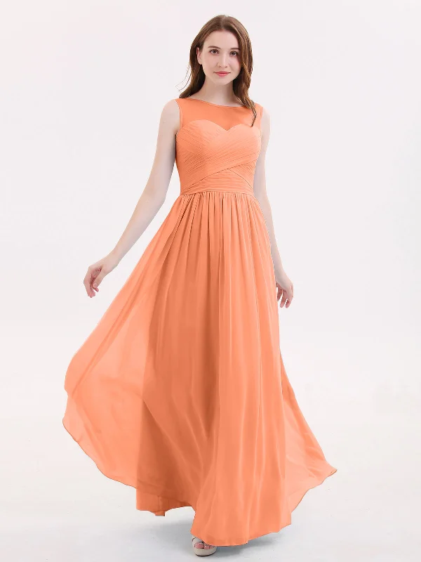 Long Chiffon Gowns with Illusion Neckline-Papaya