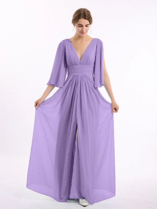 Deep V-neck Chiffon Dresses with Slit Tahiti