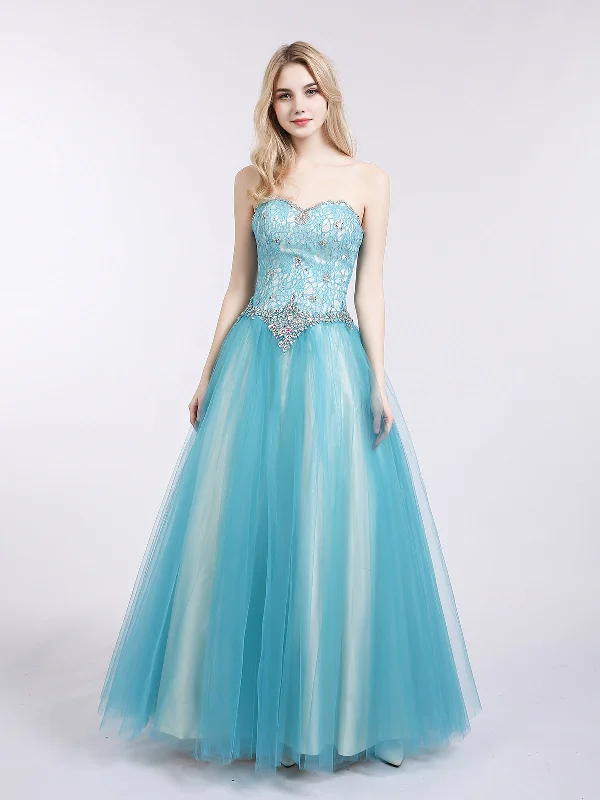Sweetheart Neck Lace and Tulle Prom Gown-Blushing Pink