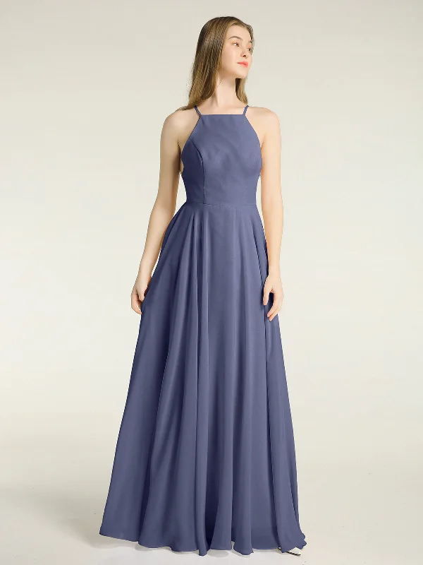 Low Back Simple Chiffon Birdesmaid Dresses-Stormy
