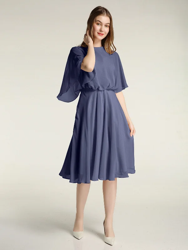 Scoop Neck Flutter Sleeves Short Chiffon Dresses-Stormy