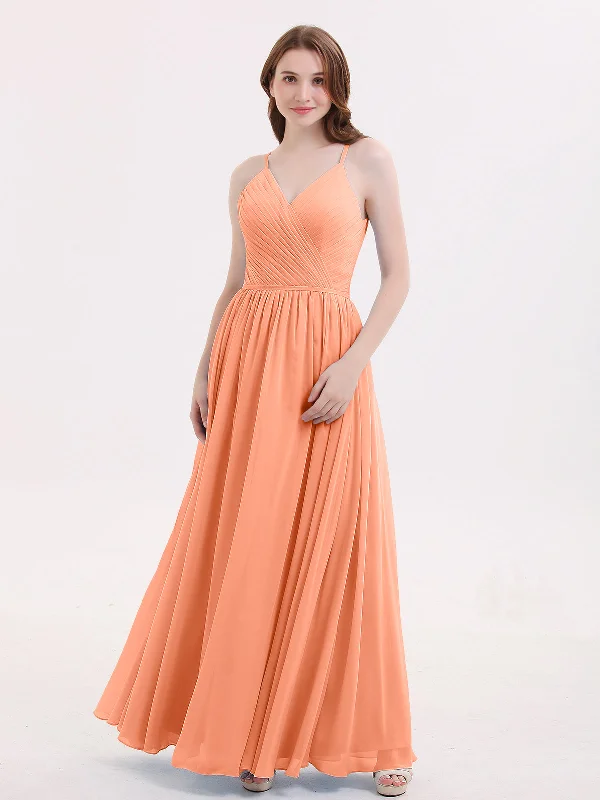 Open Back Chiffon Dress with V Neck-Papaya