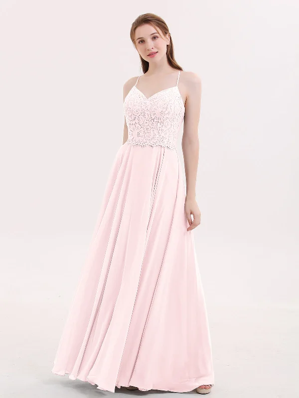 Spaghetti Strap Lace Dress with Corset Back-Blushing Pink