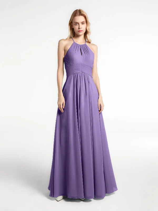 Halter Keyhole Neck Chiffon Dress with Pockets-Tahiti
