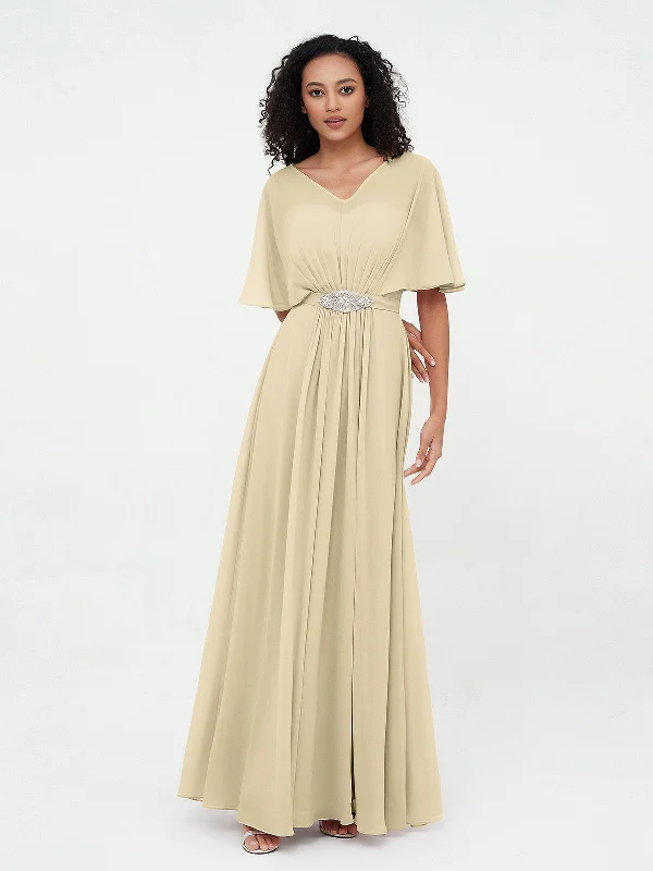 Illusion Sweetheart Neck Chiffon Max Dresses-Champagne