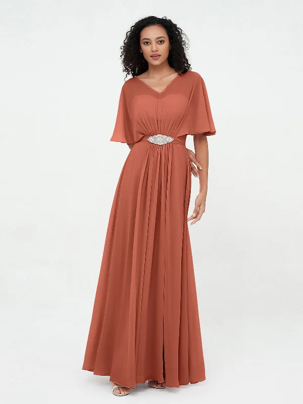 Illusion Sweetheart Neck Chiffon Max Dresses-Rust