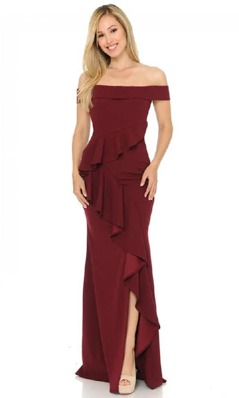 Lenovia - 5207SC Ruffled Gown With Slit
