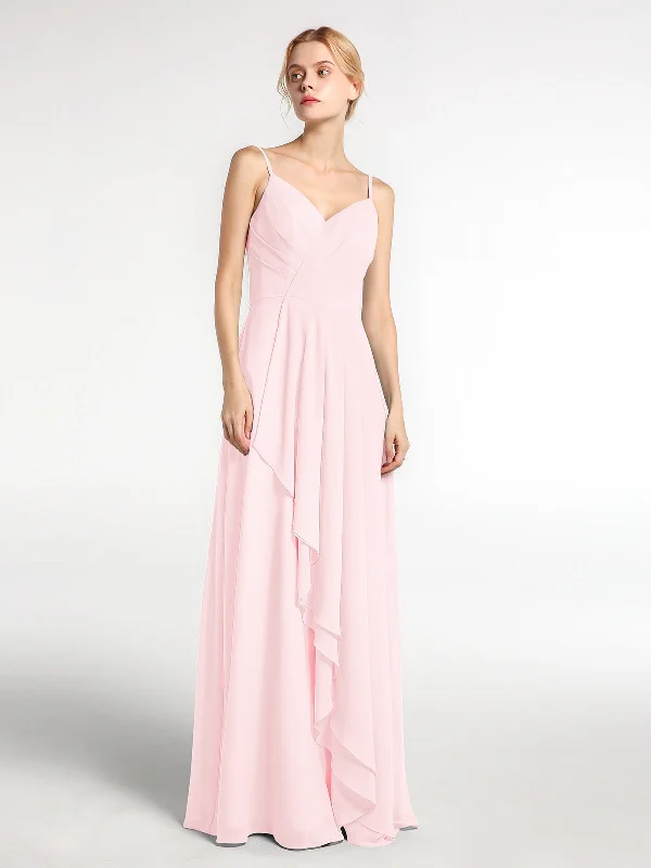 Spaghetti Strap Sweetheart Neck Dress with Cascade Blushing Pink