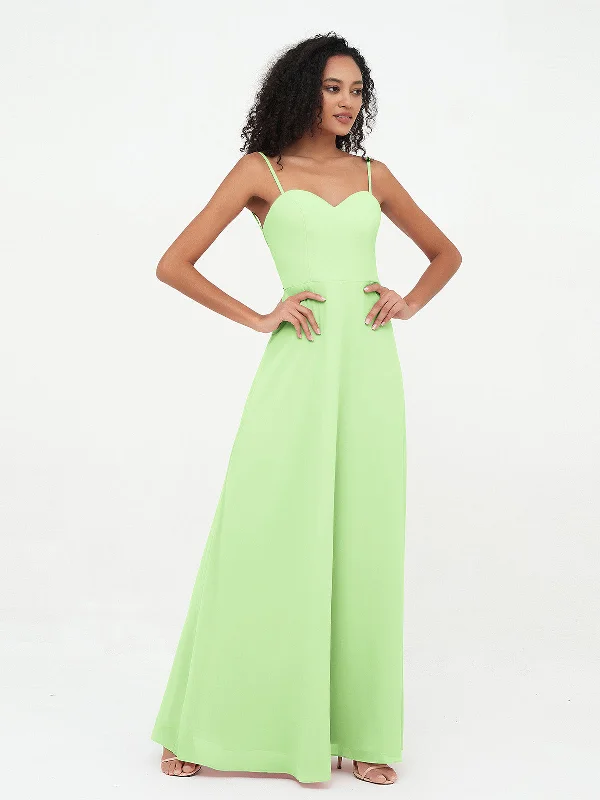 Spaghetti Straps Chiffon Dresses with Sweetheart-Sage