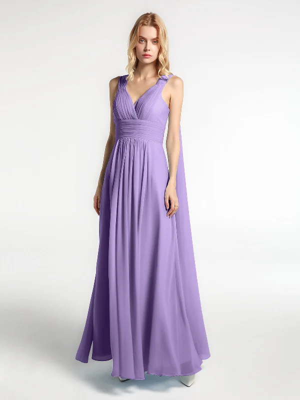 V-neck Chiffon Gown with Streamer at Back Strap-Tahiti
